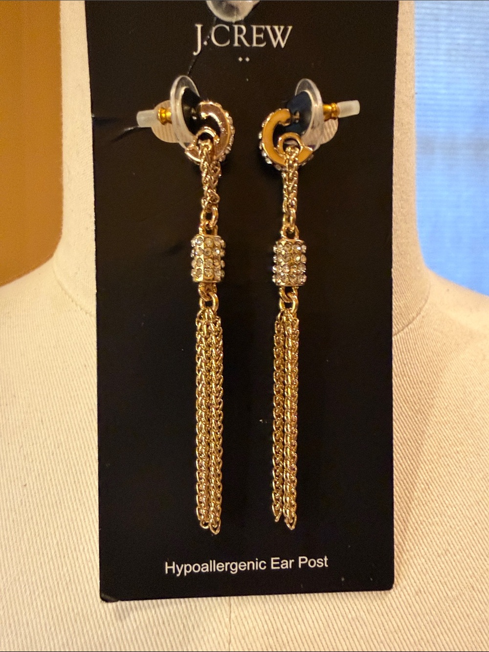 J. Crew Factory Gold Crystal Tassel Drop Earrings
